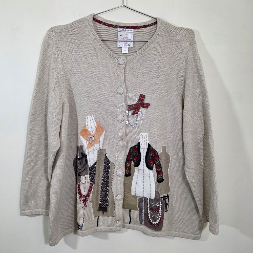 CJ Banks Women Cardigan Limited Edition Hand Embroidered Mannequin sweater sz 3X
